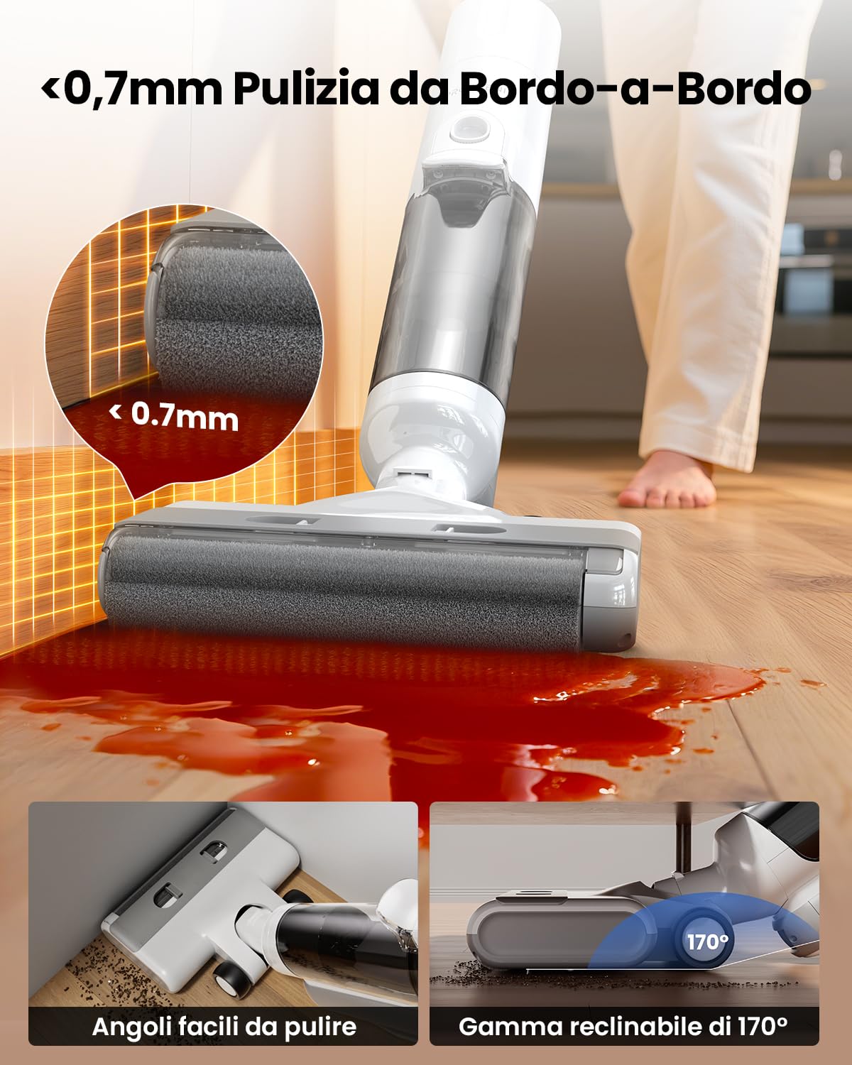 Proscenic F10 Ultra Aspirapolvere senza fili Lavapavimenti 3-in-1, per Solidi e Liquidi da 60 Minuti, Aspirapolvere Leggero per Solidi e Liquidi 1,3L, Autopulente, pulizia di Angoli e Bordi