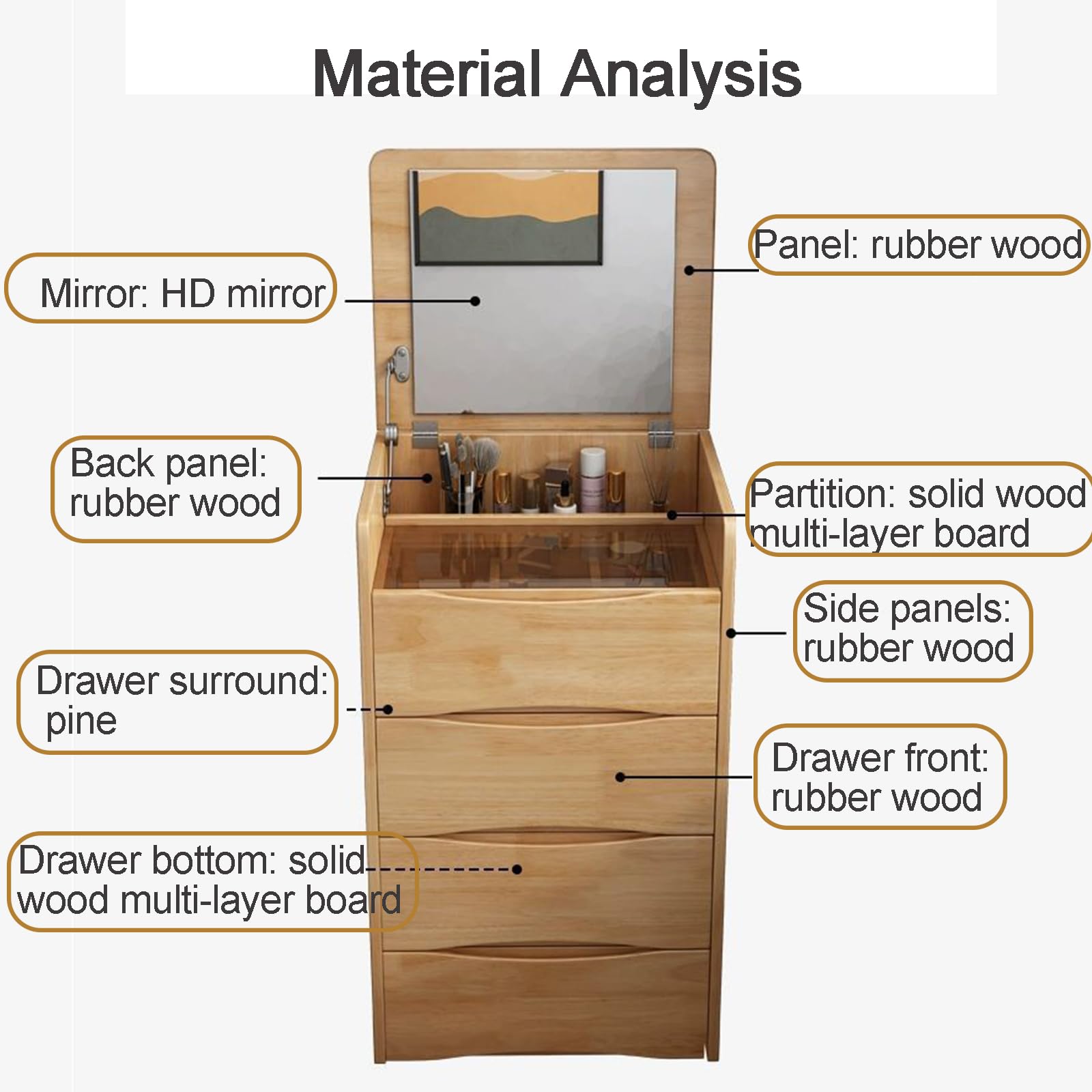 Schminktisch, Holztisch mit Klappspiegel, Schminkhocker mit Ablage, Ankleideset mit 3 Schubladen, LED-Beleuchtung, Schreibtisch und Nachttisch für Schlafzimmer und Wohnzimmer