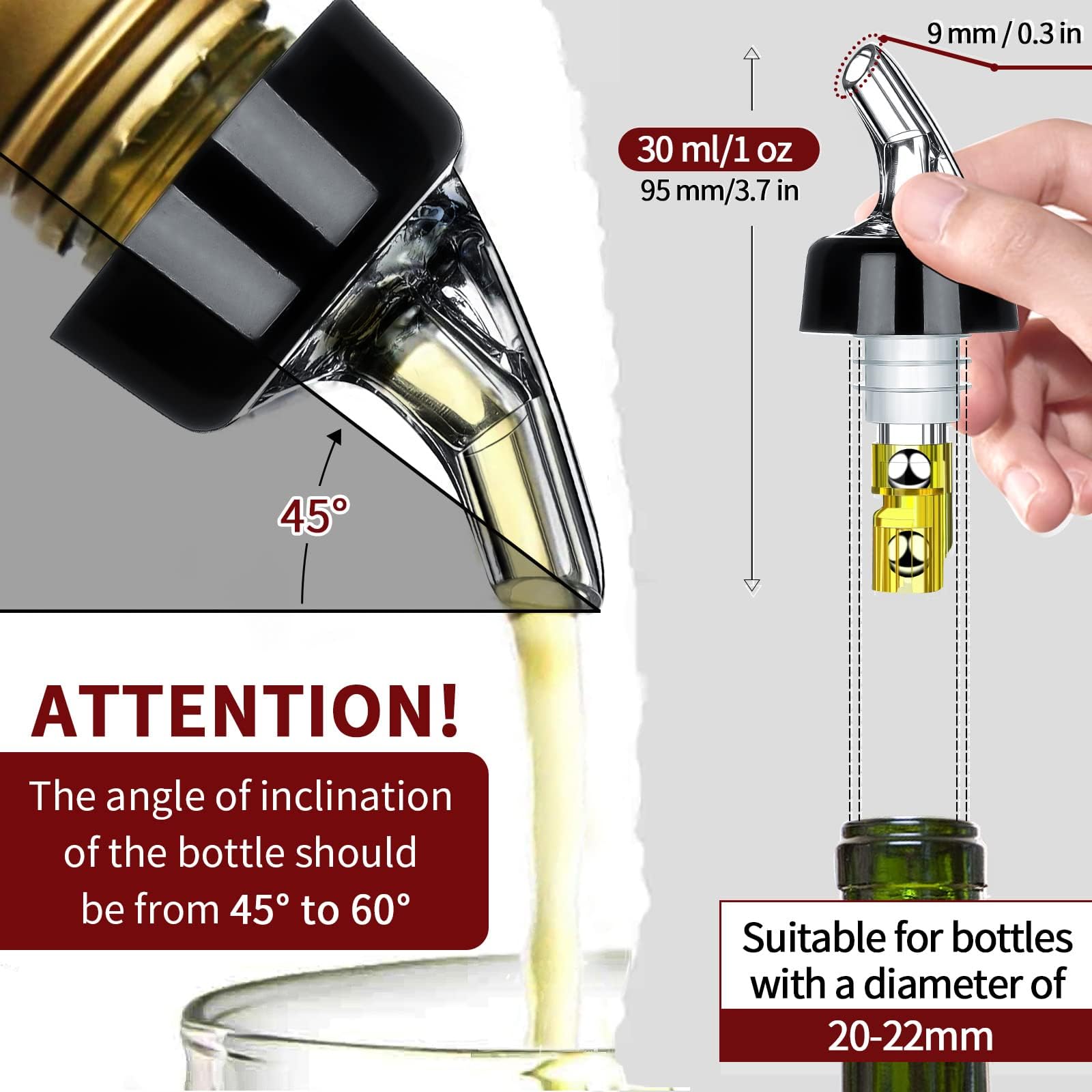 Vertedor automático de botellas medido – Vertedor de medición rápida de alcohol para bebidas, dispensador de vino y cóctel, herramientas de bar para el hogar – 1 onza / 1.0 fl oz (paquete de 12) 3