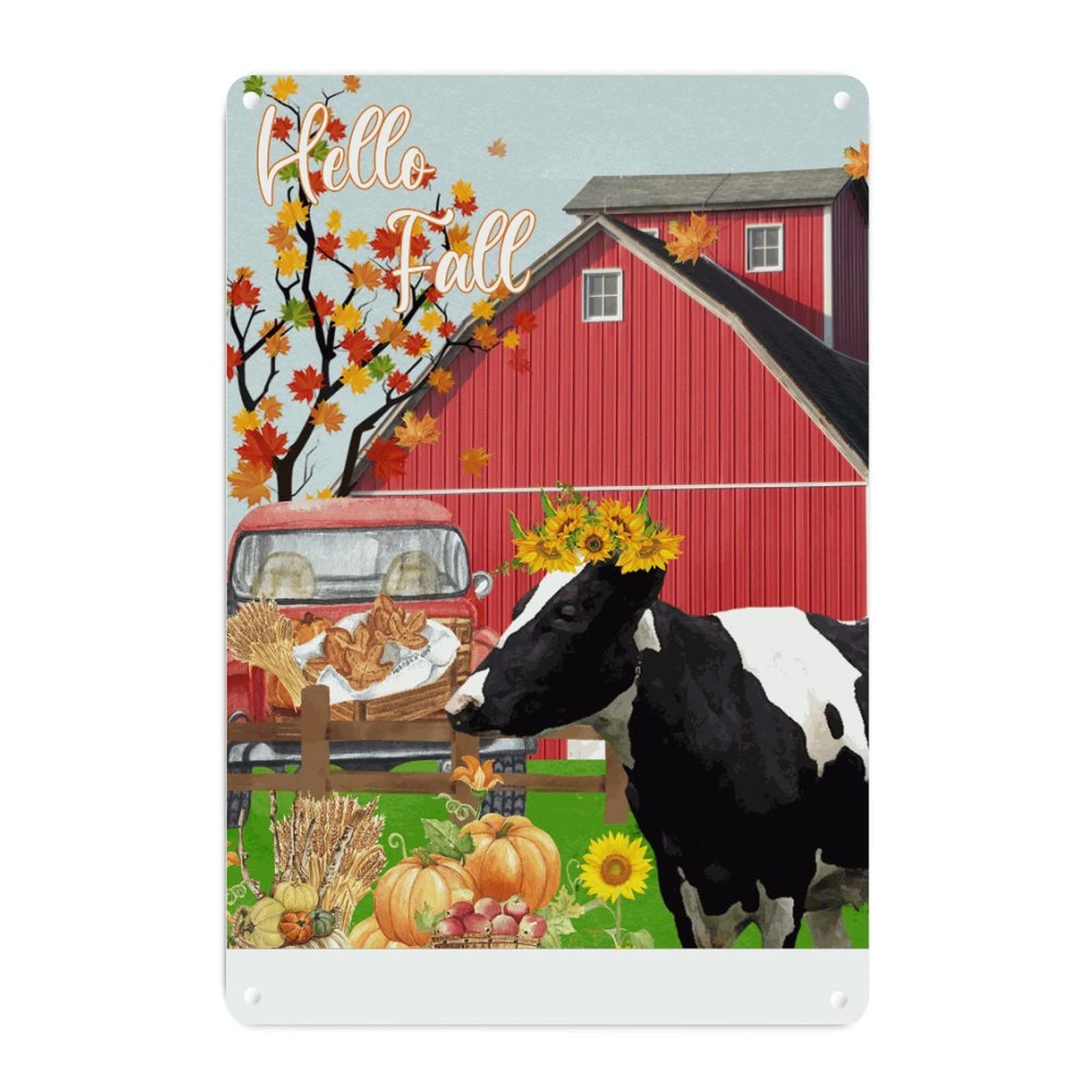 Plaque vache Hello Fall en métal pour embellir votre cuisine