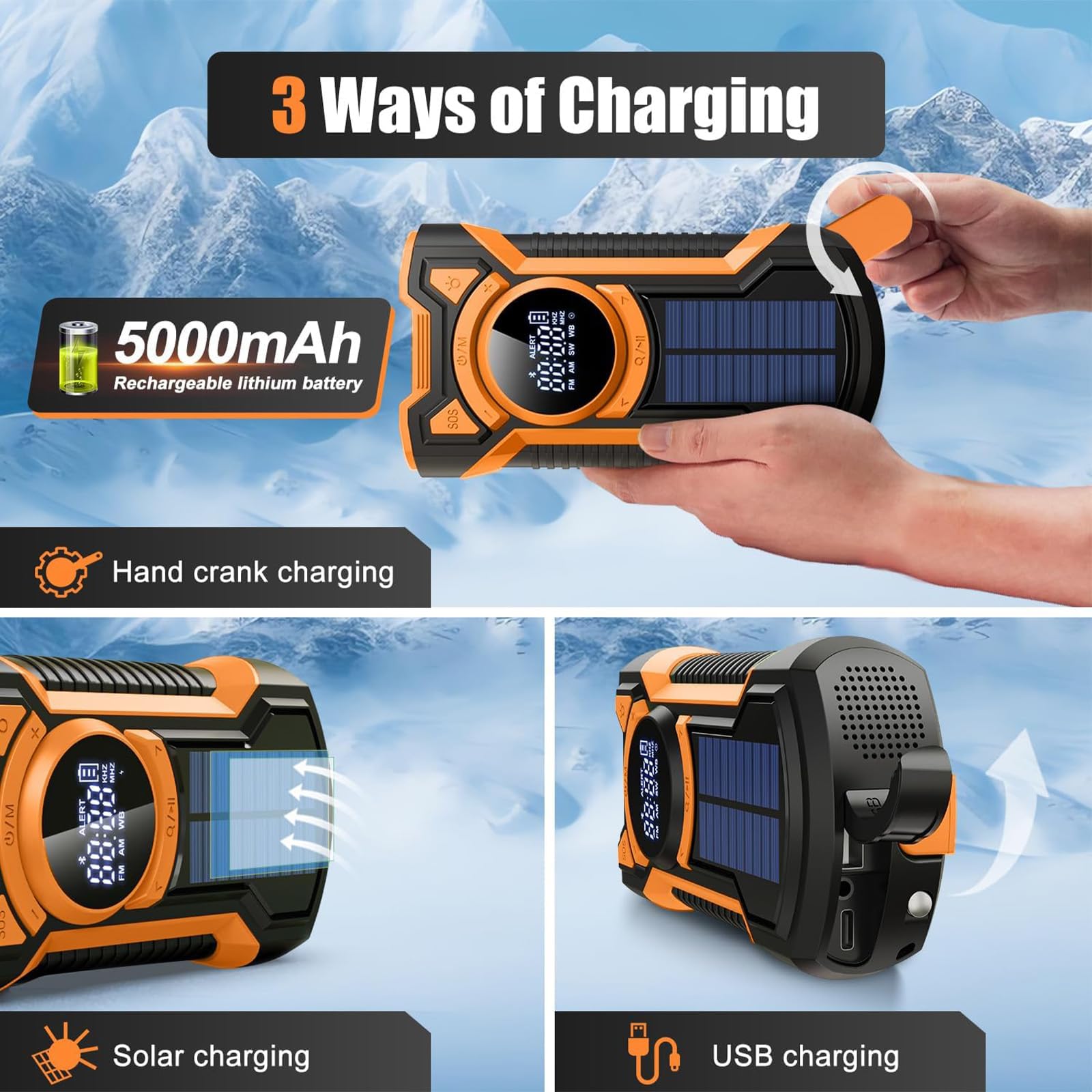 Emergency Hand Crank Radio, 5000Mah Multifunction Solar