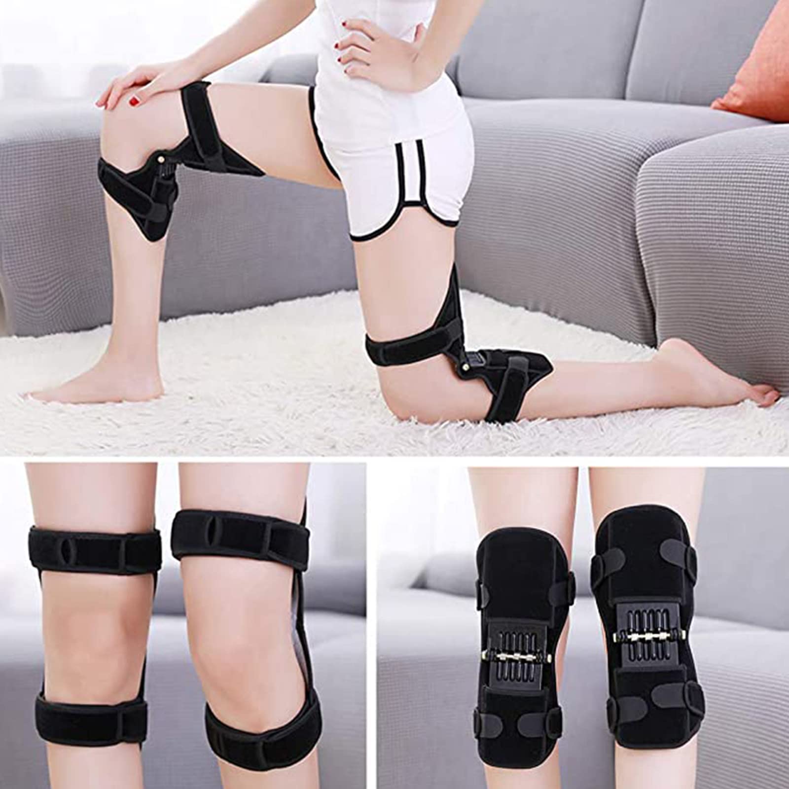 Genouillère De Sport à Ressorts – Exosquelette Articulaire, Respirant, Antidérapant, Pour Rando, Course, Vélo