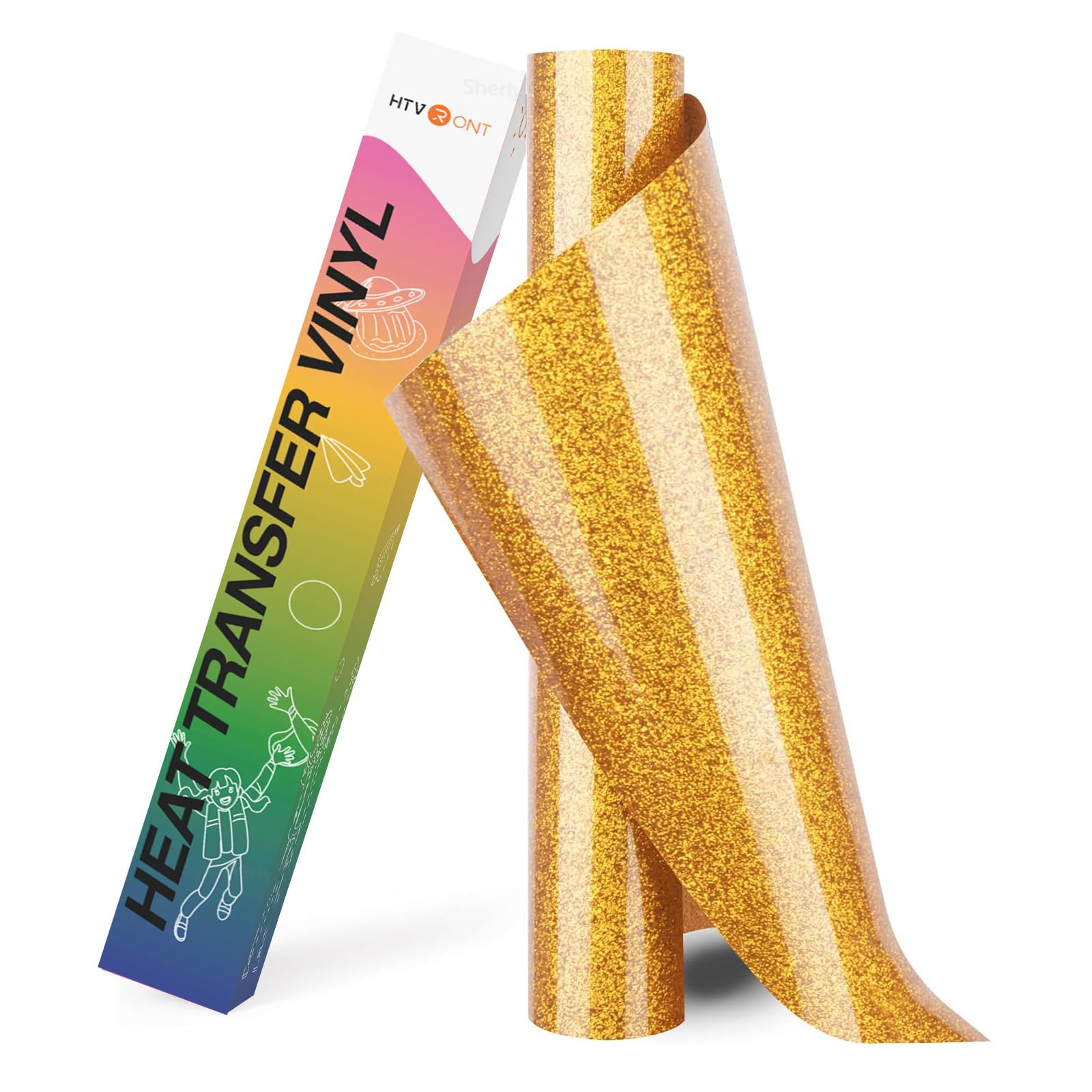 HTVRONT Gold Glitter HTV Heat Transfer Vinyl Rolls - 10" x 8ft Gold Glitter HTV Vinyl for Shirts, Glitter Iron on Vinyl for All Cutting Machine - Easy to Cut & Weed for Heat Vinyl Design — image 1