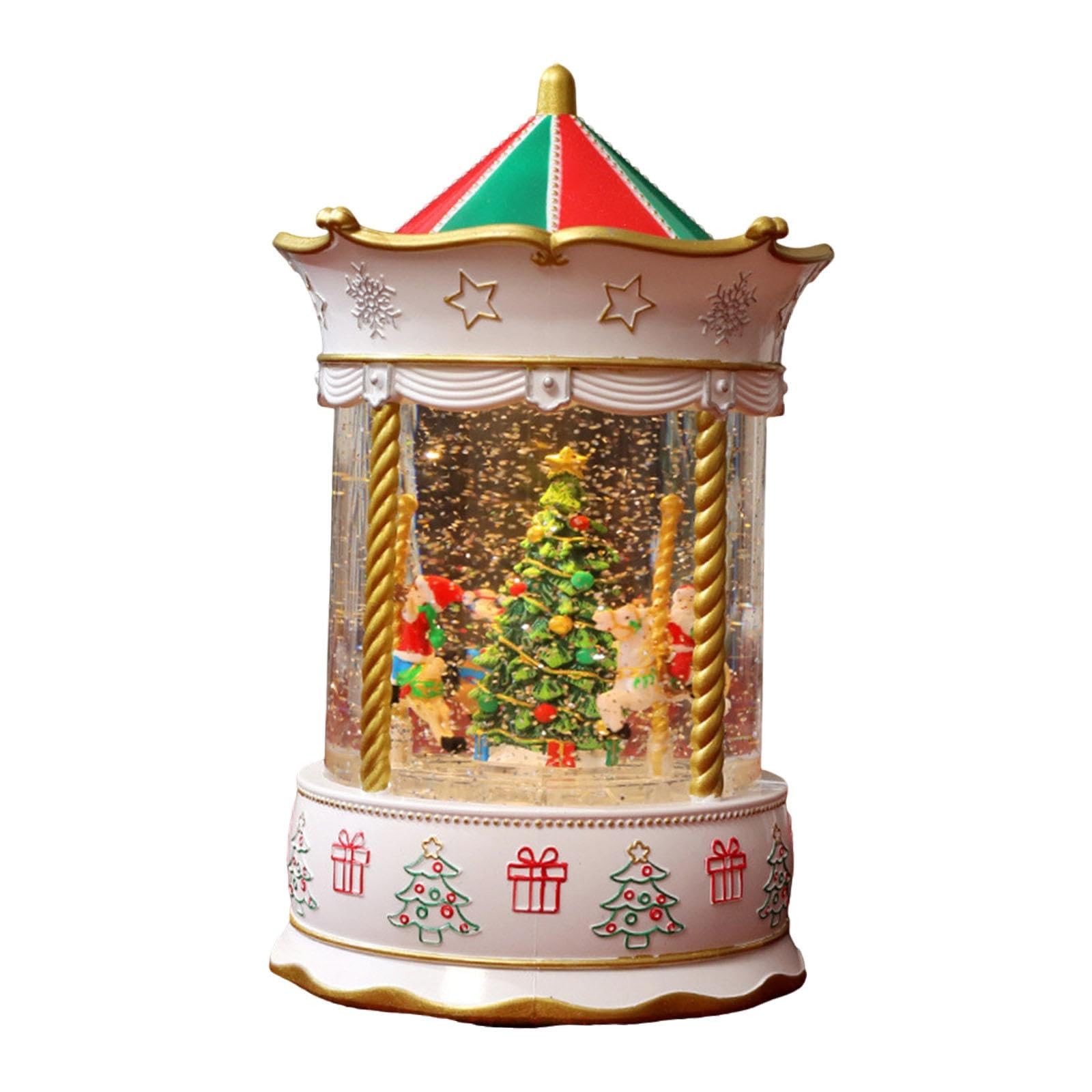 MERIGLARE Caja de Música Globo de Nieve Centro de Mesa Decoración Navideña Esfera de Cristal con Nieve Giratoria Y Alimentación USB Adecuado para Regalos, árbol Blanco, Individual