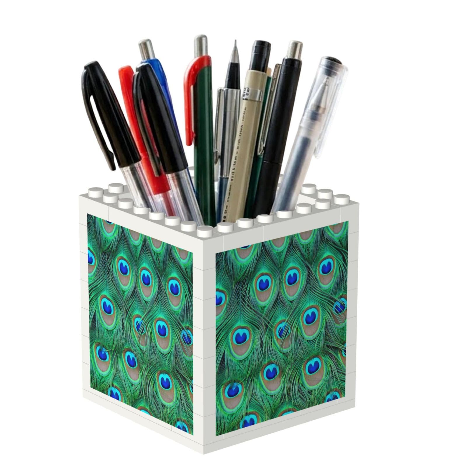 Poadnly Adorable Green Peacock, Pen Pot Pencil Holder for Office Home School, Compact Desk Organiser for Office Stationery