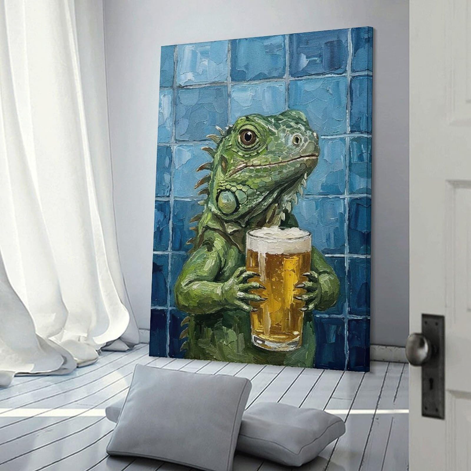 Junmoney Home Decor Wall Art Iguana with Beer Painting, 08x12inch(20x30cm), for New Homes, Bedrooms Or Workspaces, Home Decor Gift with Stylish Appeal