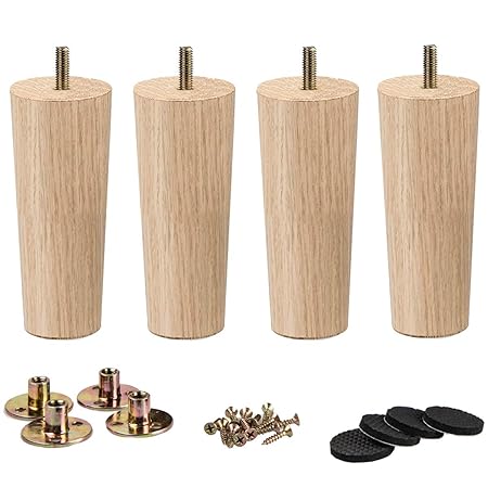 4 inch / 10cm Wooden Furniture Legs, La Vane Set of 4 Solid Wood Tapered M8 Replacement Furniture Feet with Pre-Drilled 5/16 Inch Bolt & Mounting Plate & Screws for Couch Sofa Cabinet Ottoman