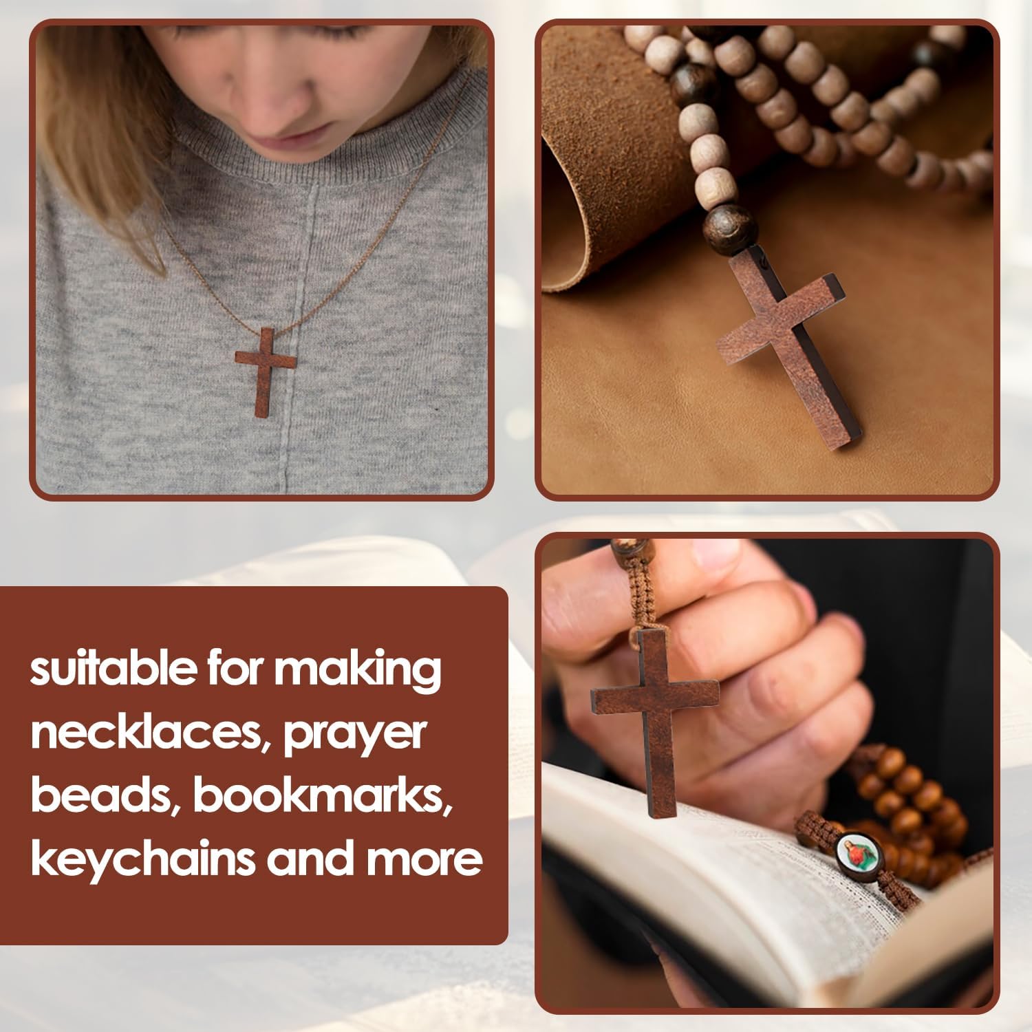 400pcs Mini Brown Wood Cross, Wooden Cross Craft Decoration, Small Ornament DIY Accessory for Keychain, Bracelet, Necklace