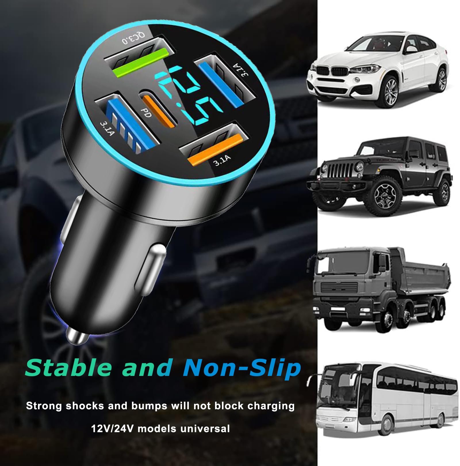 5 porte caricatore accendisigari USB C, caricatore USB da