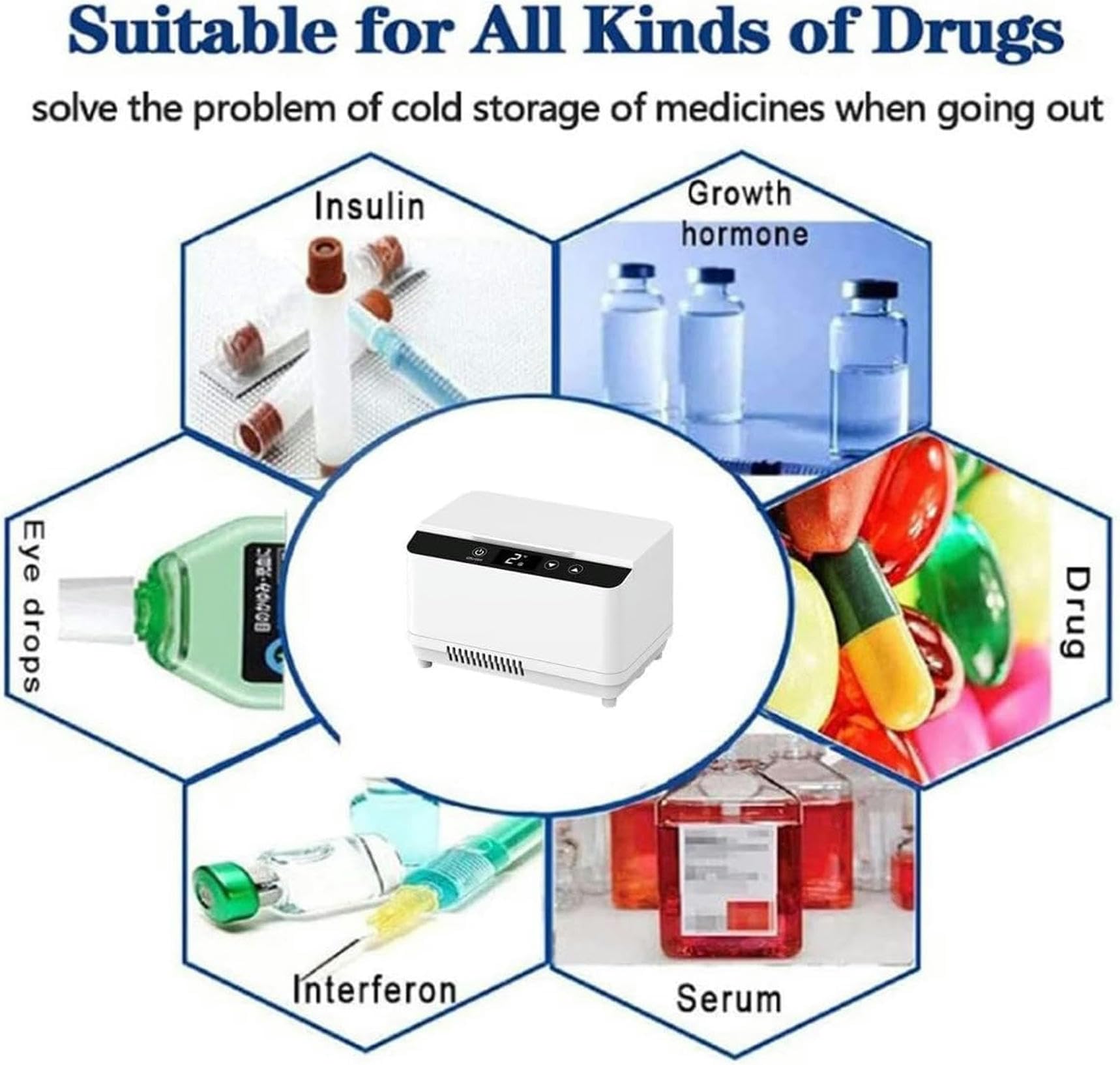 Estuche portátil refrigerado para insulina, mini unidad de refrigeración para coche para medicamentos para la diabetes, enfriamiento rápido para hormonas de crecimiento y antibióticos (sin baterí