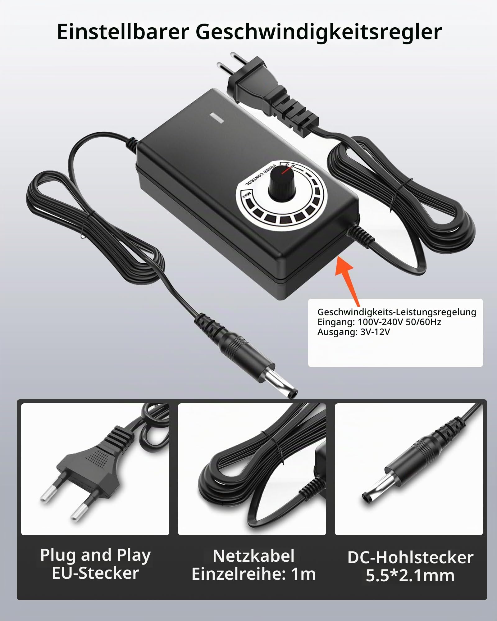 RUIZHI 480mm Gehäuselüfter 12V PC Lüfter - Computer Lüfter Einstellbare Windgeschwindigkeit, AC 220V - 240V, 2750 RPM, für PC Laptop, TV, Radio, Router, Vierreihiger