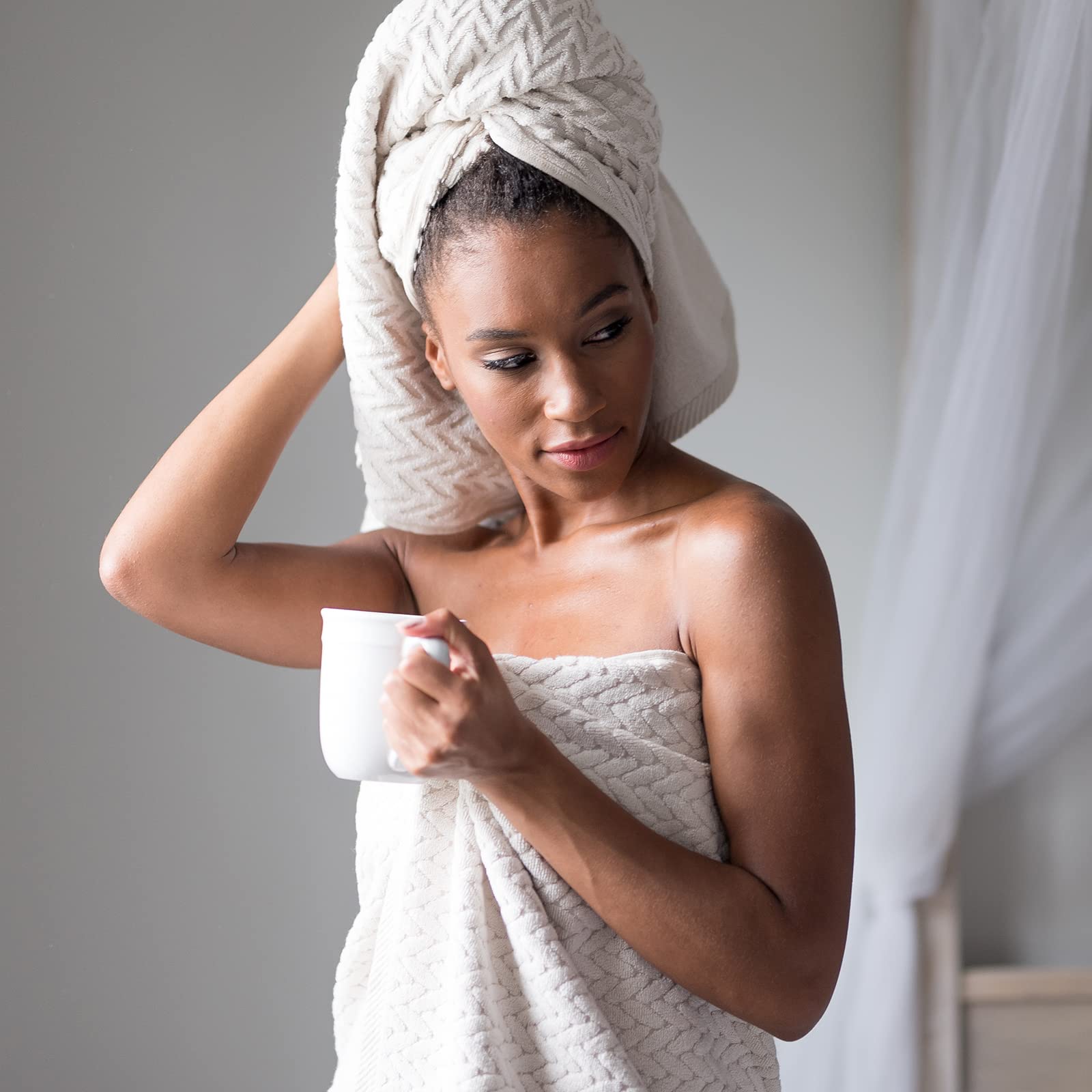 Texere - Juego de 6 lujosas toallas de baño de algodón orgánico Juacquard