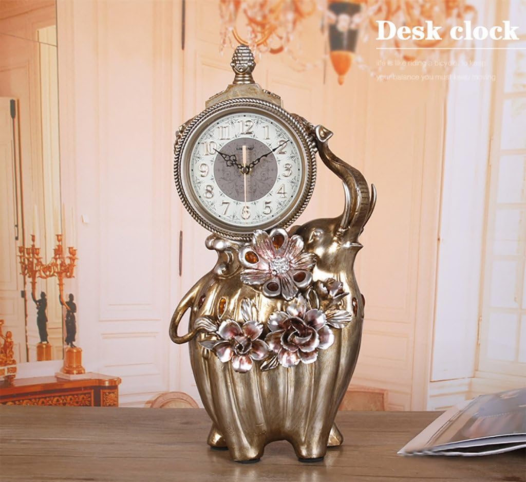 Retro Mantel/Mantle Rhythm Quartz Clock Elephant Living Room Desk Shelf Clocks Decoration (Color : Brown)