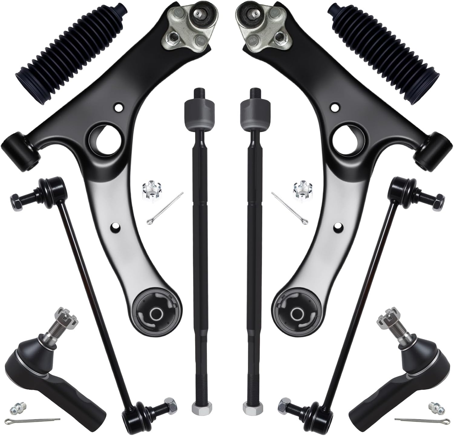 AUQDD 10Pc Front End Kit (For FWD) Fit For 2003-2008 To-yota Matrix, Po-ntiac Vibe, 2 Lower Control Arm w/Ball Joint 2 Sway Bar Link 4 Outer & Inner Tie Rod End (# K640360 K640361 K80230 EV466 ES3713)