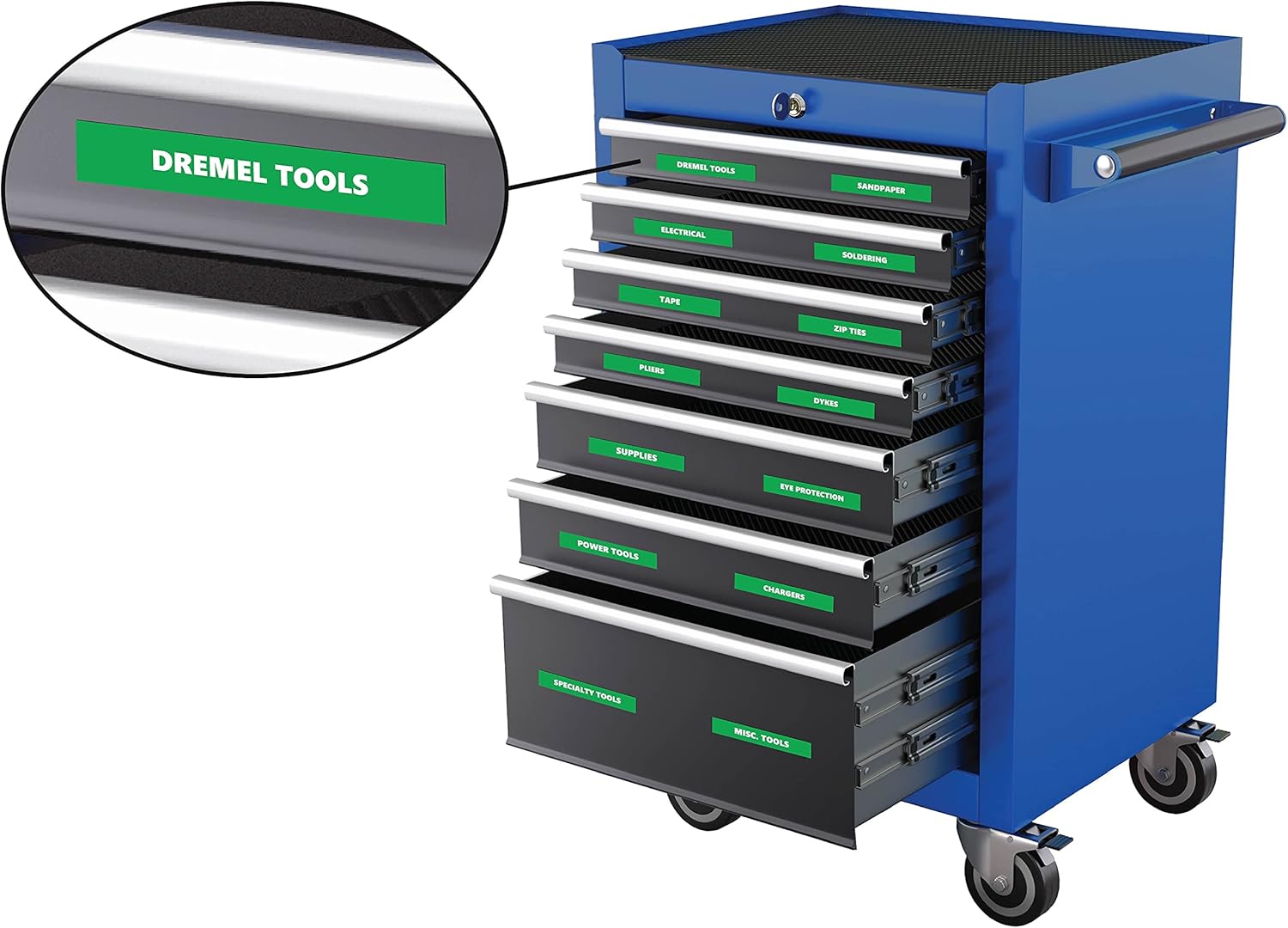 66-Piece Ultimate Toolbox Magnetic Labels Set – Bold, Durable, Easy-to-Read Tool Organization Magnets (Green, 0.75” H x 4.5” W) by DCM Solutions
