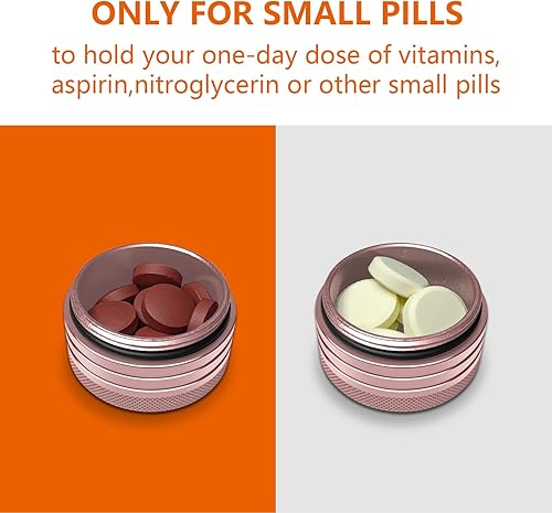 Miniatura 5 de Pastilleros pequeños, 2 juegos de pastilleros pequeños, portátil, diario, pequeño contenedor de píldoras, redondo de aleación de aluminio,