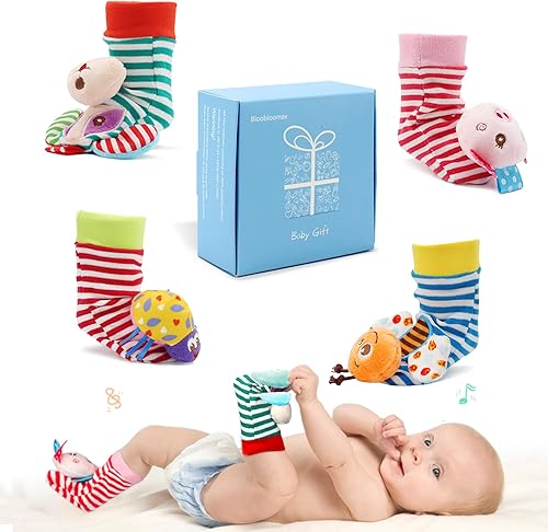 BLOOBLOOMAX Sonajeros de calcetines para bebés de 0 a 24 meses de animales para bebés de 0 a 24 meses