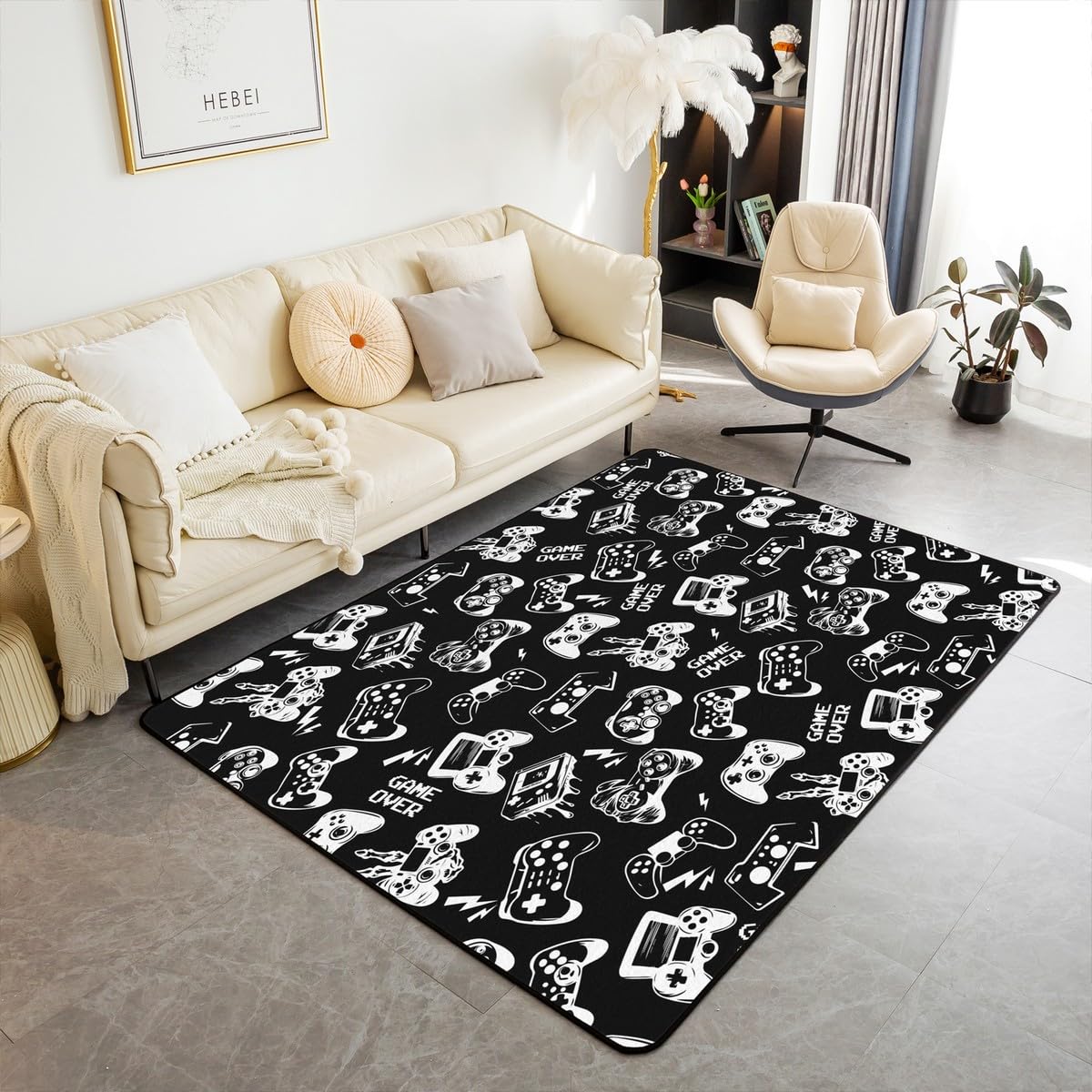 Loussiesd Dywaniki do salonu dla graczy, dywanik, 100 x 150 cm, do gier, nowoczesny kontroler konsoli do gier, mata podłogowa, joystick, czarne, wycieraczki, mata podłogowa