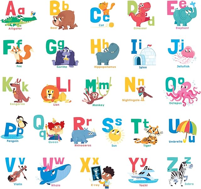 DECOWALL DWL-2101 Alphabet Kids Wall Stickers Decals Peel and Stick Removable for Nursery Bedroom Living Room Art murals Decorations