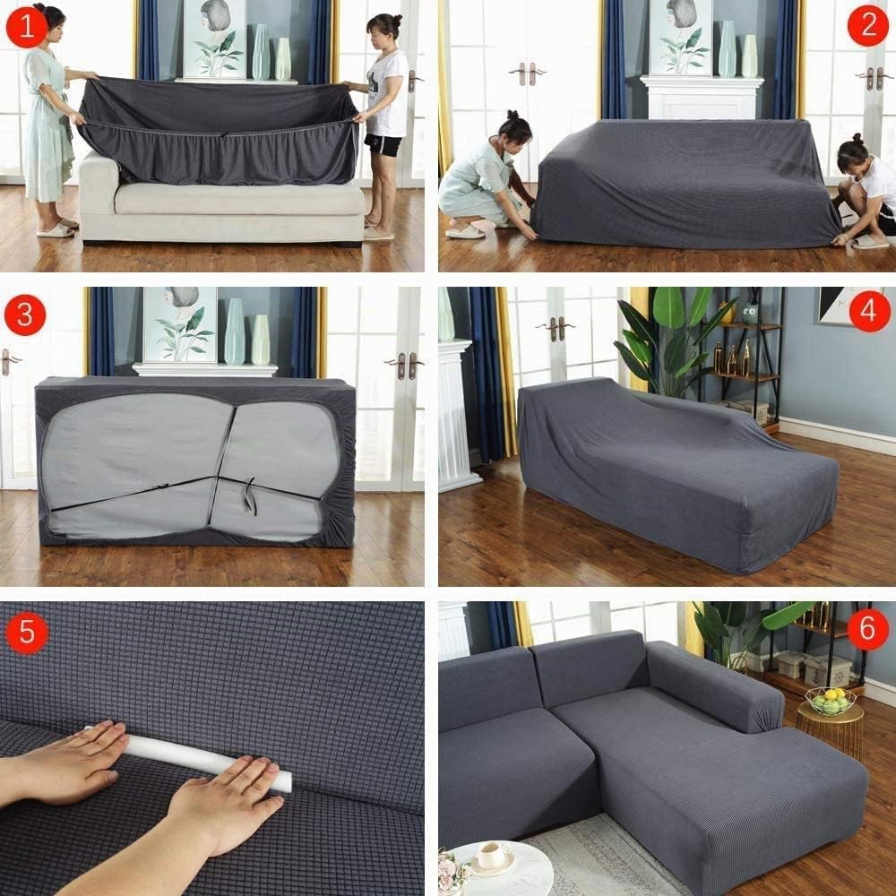 Sofabezug,Sofabezug Ecksofa-Sofabezug Stretch Sofabezug mit festem Schaumstoffstab für 1/2/3/4 Sitzer（L-förmiges Ecksofa erfordert Zwei）
