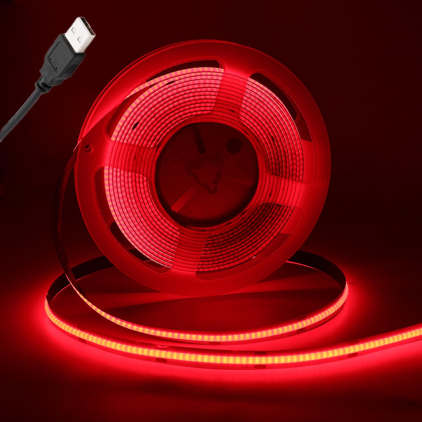 KAFULA 5V COB LED Strip Self-Adhesive [0.5M,Red], USB Powered, 320 LEDs/m Super Bright Flexible FCOB LED Fairy Lights CRI90+, Can be Cut Every 5cm, Suitable for Bedroom Cabinet Kitchen TV Background