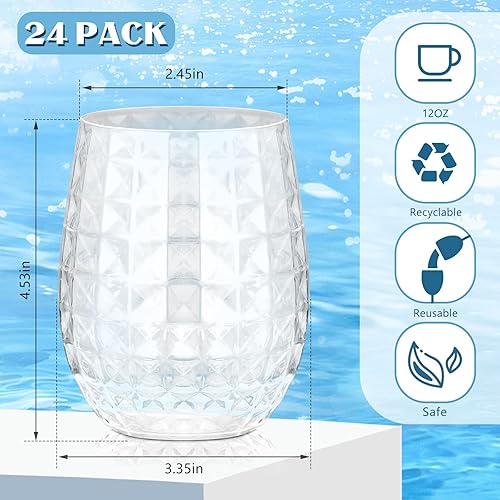 Miniatura 10 de Ctosree Copas de vino de plástico transparente de 12 onzas, copas de vino de plástico transparente, sin tallo, inastillables, irrompibles, para