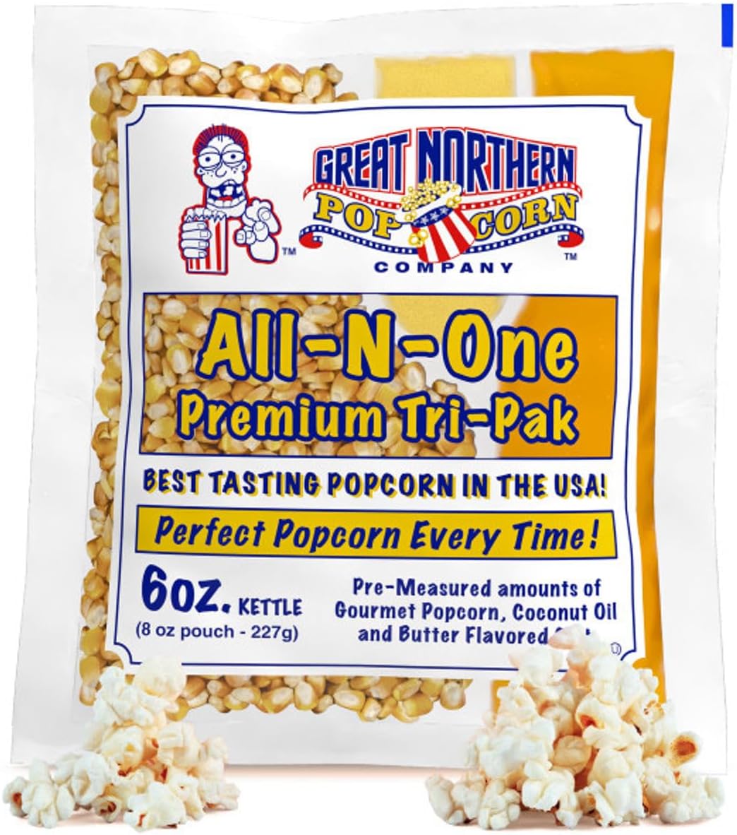 Great Northern Popcorn 6 oz Popcorn Packs Â– Pre-Measured, Movie Theater Style, All-in-One Kernel, Salt, Oil Packets for Popcorn Machines by (40 Case)