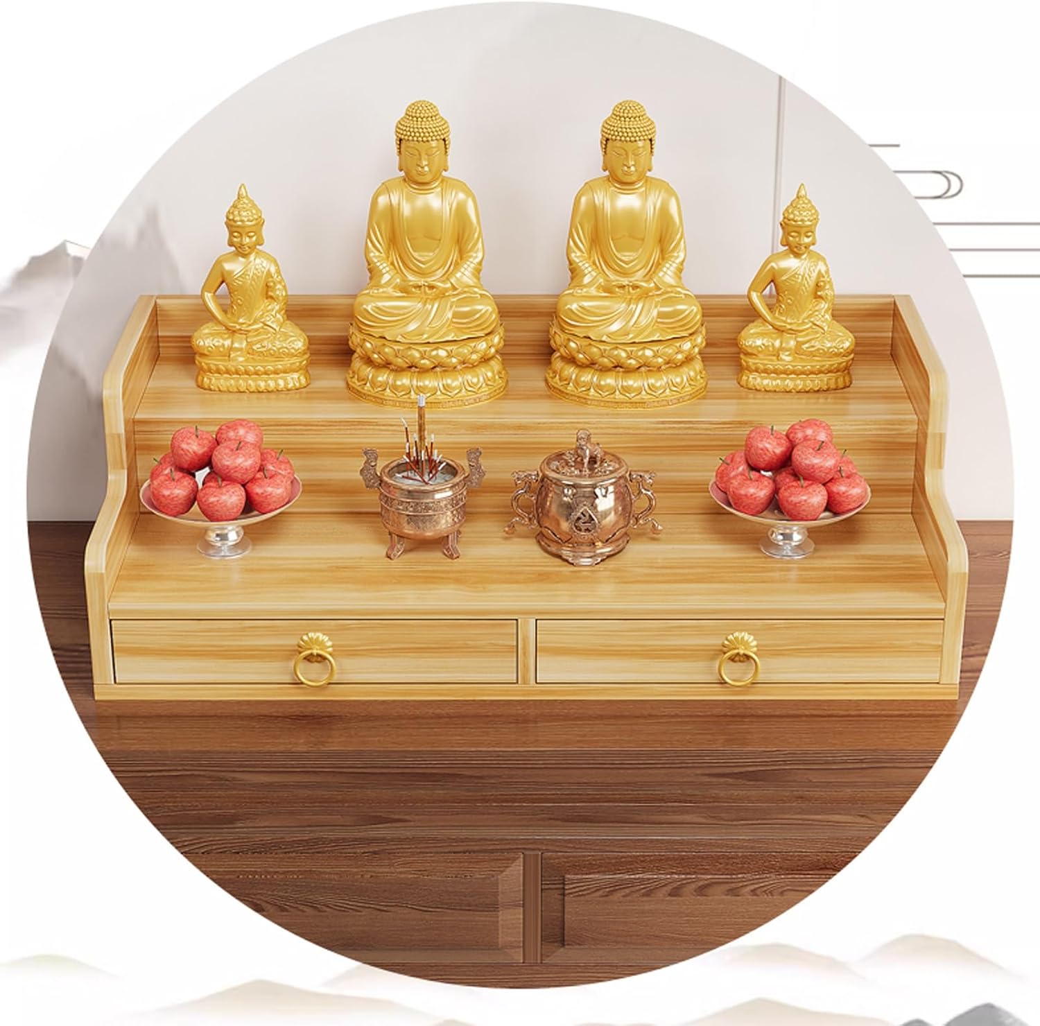 HARELA Solid Wood Altar Table Shelf, Wall-Mounted Personal Shrine Stand Prayer Meditation Table, Buddhist Altar for Living Room(White,50cm/19.7in)