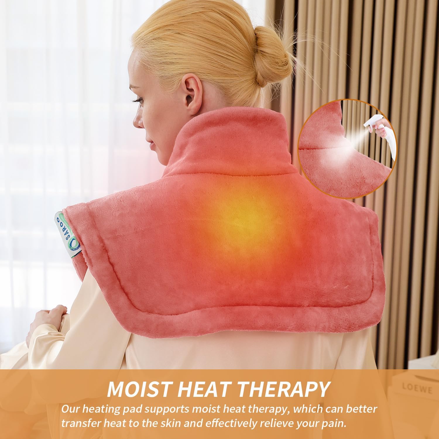 Heating Pad for Neck and Shoulders and Back Pain Relief, Weighted Heat Pad with Dry&Moist Heat, Neck Heating Pads 4 Heat Settings, Auto-Off, Gifts for Women Men Mom Dad, 19'' x 22'', Pink