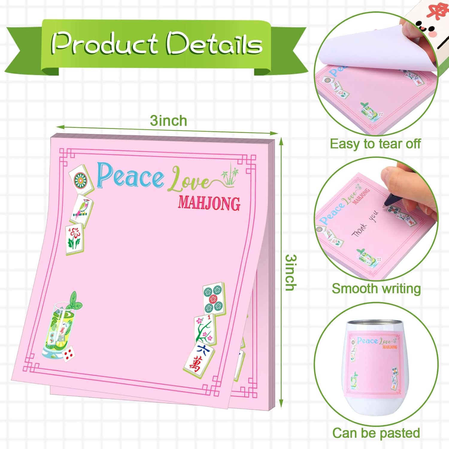 Gueevin 20 Pcs Mahjong Sticky Notes Gifts Self Adhesive Mah Jong Notepads Mahjong Lovers Gifts for Home Office School Mah Jong Party Decorations Supplies, 3" x 3"(Classic) - Image 2