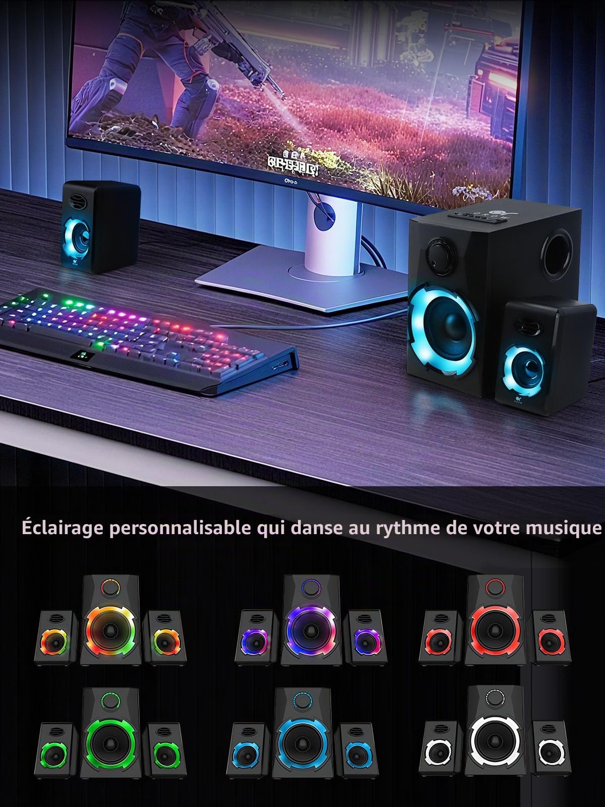 OR O R O W Enceintes PC,40W Haut Parleur PC avec Bluetooth,Enceinte PC avec Caisson de Basse, Gamer Enceintes pour Ordinateur,Gaming Enceintes pour Bureau/écran/Portable/TV (2.1 Enceintes PC)