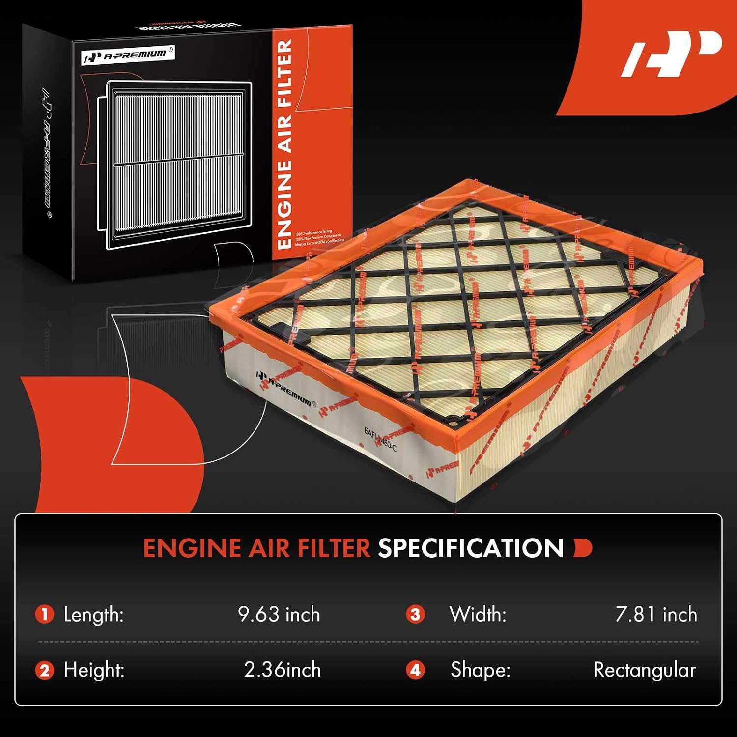 A-Premium Engine Air Filter Compatible with Ford Edge, Fusion, GT & Lincoln Continental, MKX, MKZ, Nautilus, 2013-2023, Flexible Panel