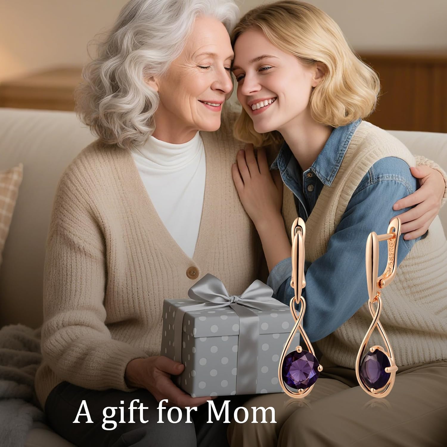 14k Rose Gold Plated Dark Purple Round Rhinestones Teardrop Earrings Dangle Hypoallergenic Stone Earrings for Women - Image 7