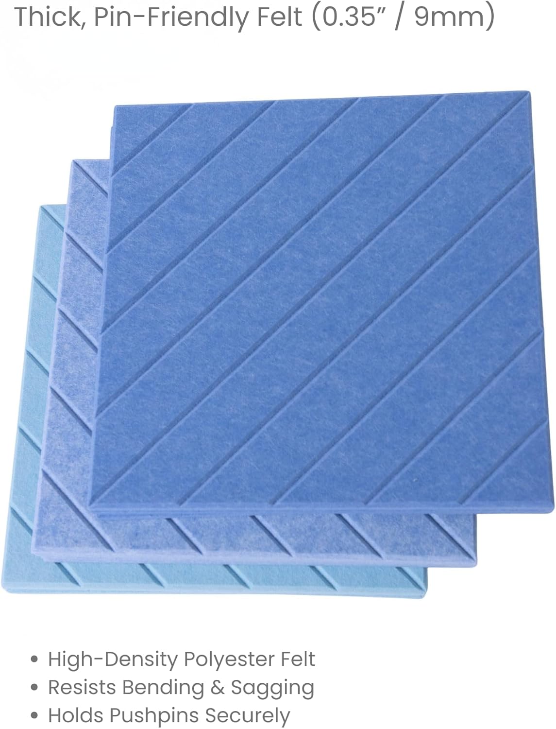 Decorative Felt Wall Tiles Bulletin Board - Large 47" x 35" Modern Pin Board Wall System for Home, Nursery, Dorm & Classroom - 12 Pack Cork Board Alternative with Push Pins & Adhesive Tabs (Sky)