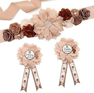 Vansolinne Brown Teddy Bear Maternity Sash Kit Mom to Be Daddy to Be Corsage