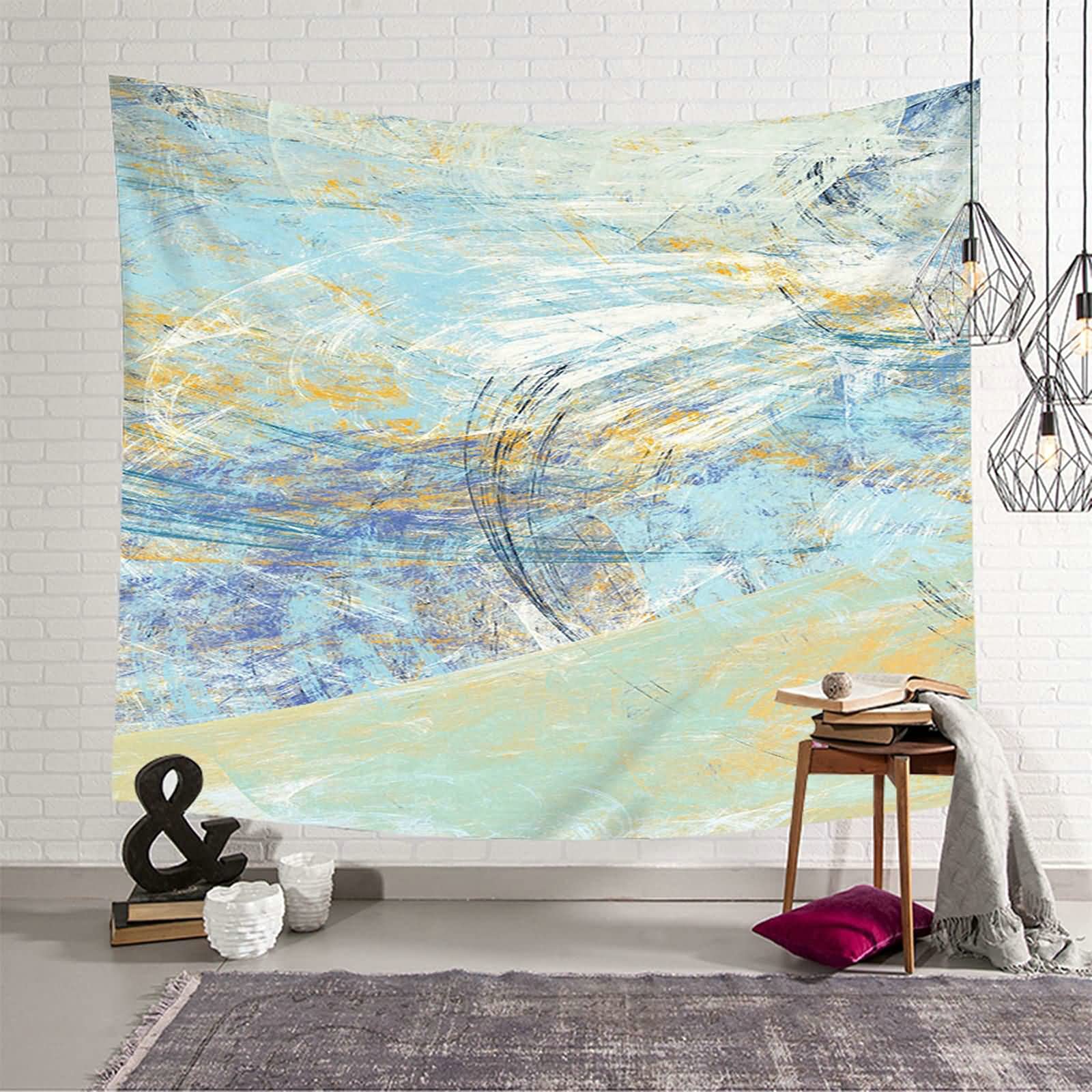Tapiz de pared moderno KnSam de poliéster lavado con diseño abstracto verde azul de 150x130 cm