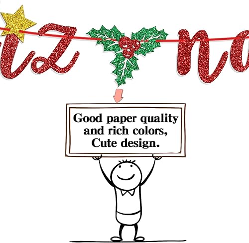 Miniatura 7 de Banner de Feliz Navidad con purpurina roja, guirnaldas de banderines de Navidad españolas, decoración de fiesta festiva, manto de invierno,