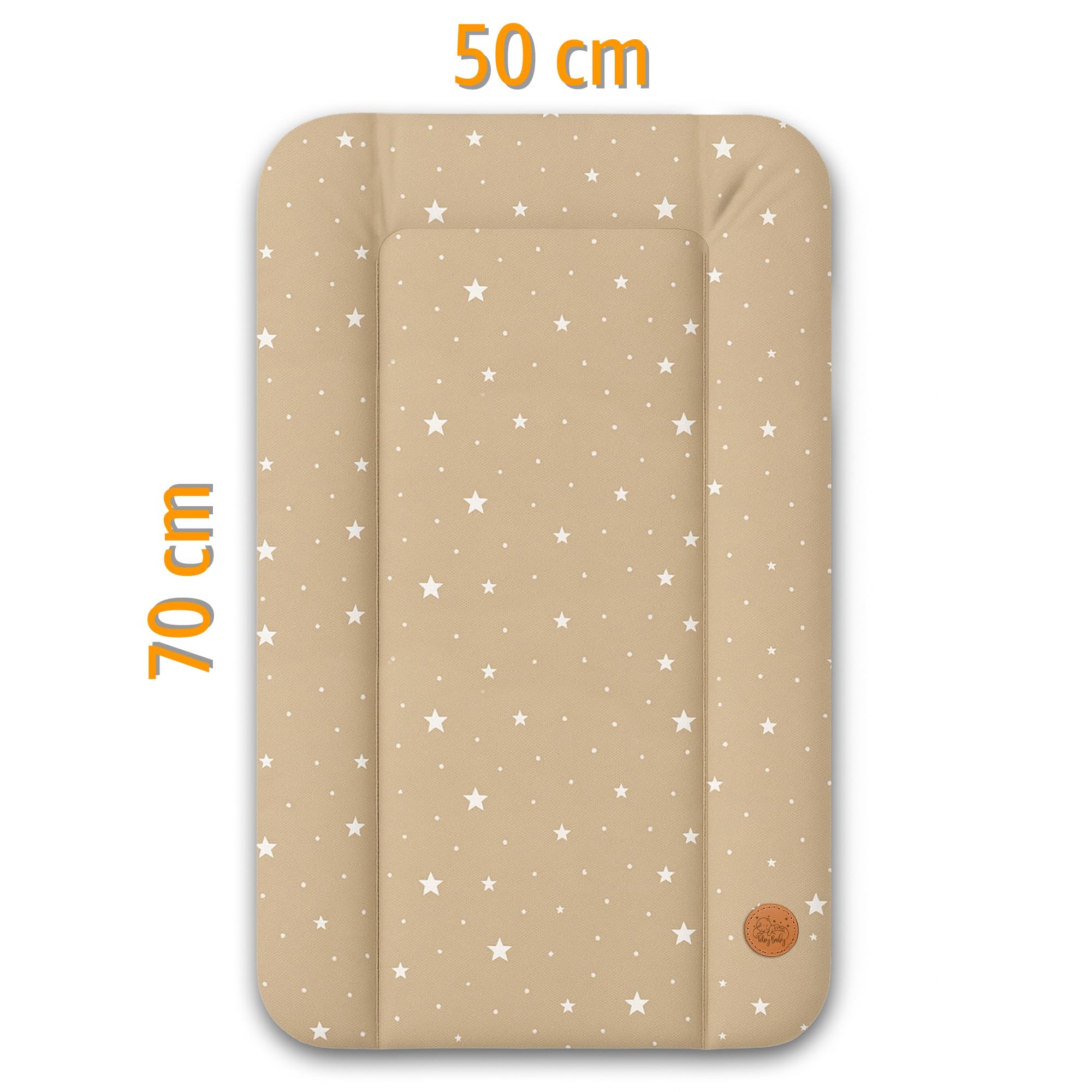 Fasciatoio neonato 70x50 cm - materassino portatile universale lavabile e impermeabile su cassettiera lavatrice e tavolo cuscino da viaggio tappetino materasso Beige con stelle bianche