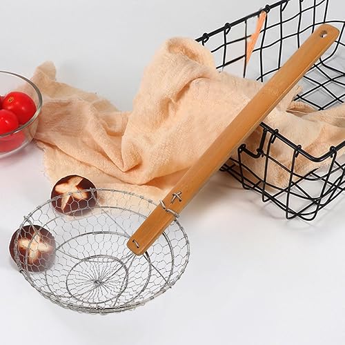 Miniatura 5 de Colador de acero inoxidable con mango de malla fina para un colado eficiente, accesorio de cocina perfecto para freír y cocinar