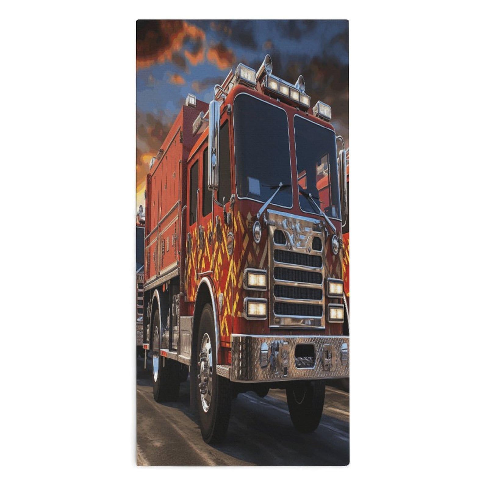 Fodpand Style Fire Truck Microfiber Towels, Decorative Bath Towel Soft & Lightweight, Hand Towels Multipurpose Use For Bathroom, Pool, Gym, Spa, And Hotel Use