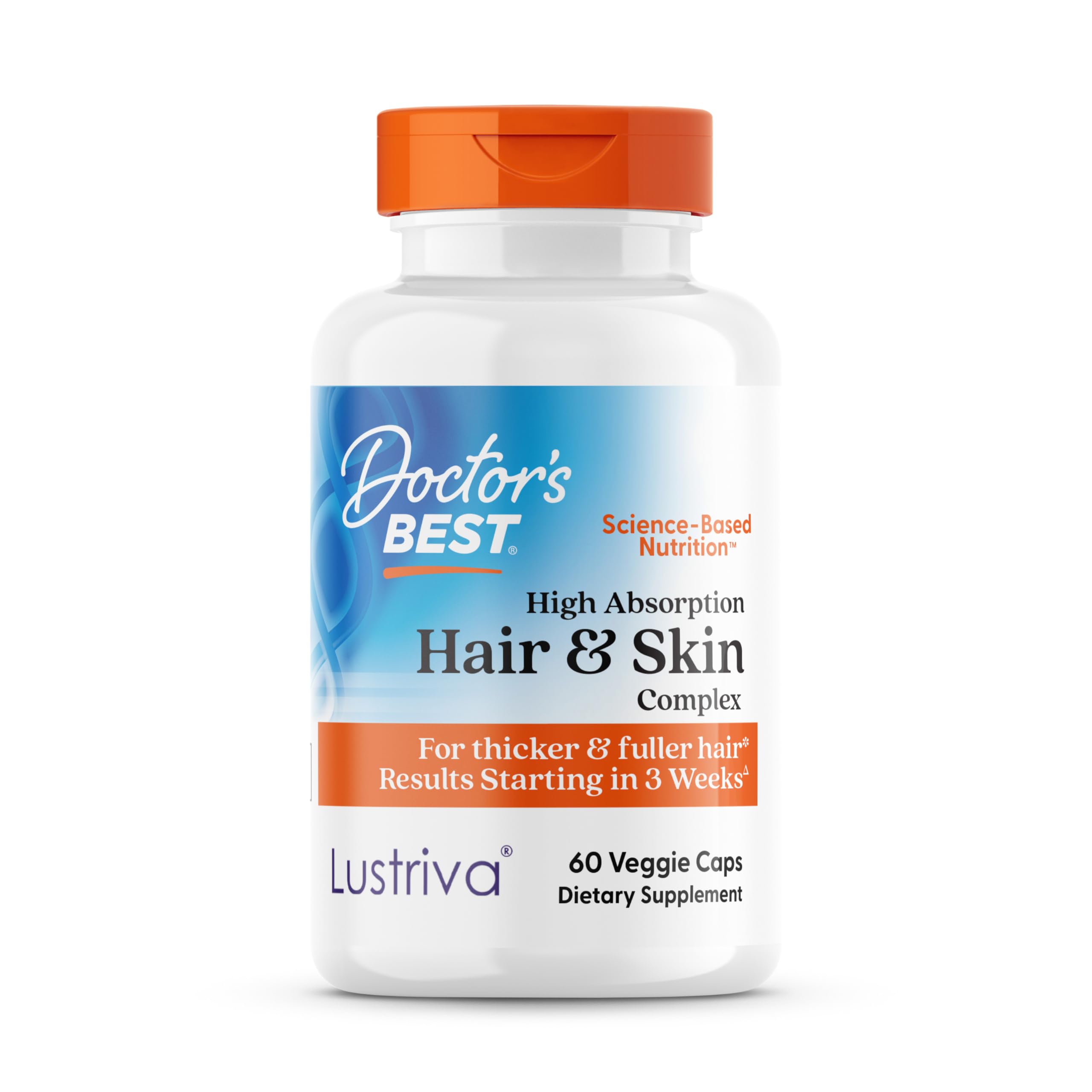 High Absorption Hair & Skin Complex, Clinically Shown to Grow Thicker, Healthier Hair in 3 Weeks, Supports Hair Growth & Skin Health, Non-GMO, Gluten Free, Soy Free, Vegan, 60 Veggie Capsules