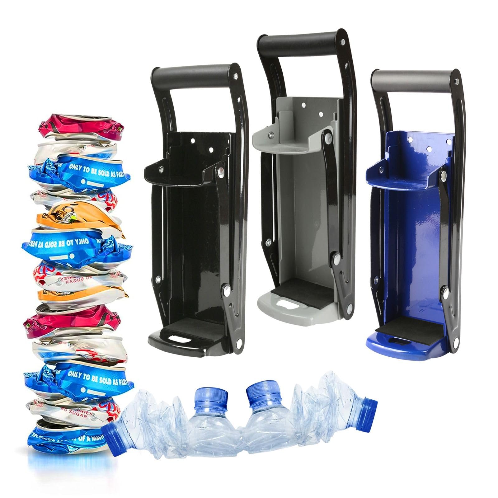 LKH Can Crusher & Bottle Opener - Soda Beer Can Crushers for Recycling, Wall Mounted with Soft Grip Handle, Built-in Tin Opener 2-in-1 Heavy Duty Tool for Bottles, Tins & More (Blue)