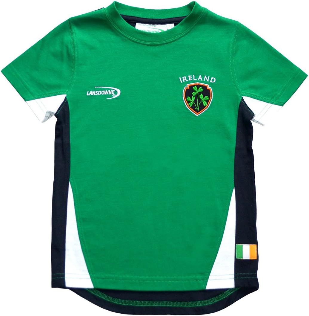 Carrolls Irish Gifts Emerald Kids Ireland T-Shirt With Shamrock Crest and Navy Underarm Design Years