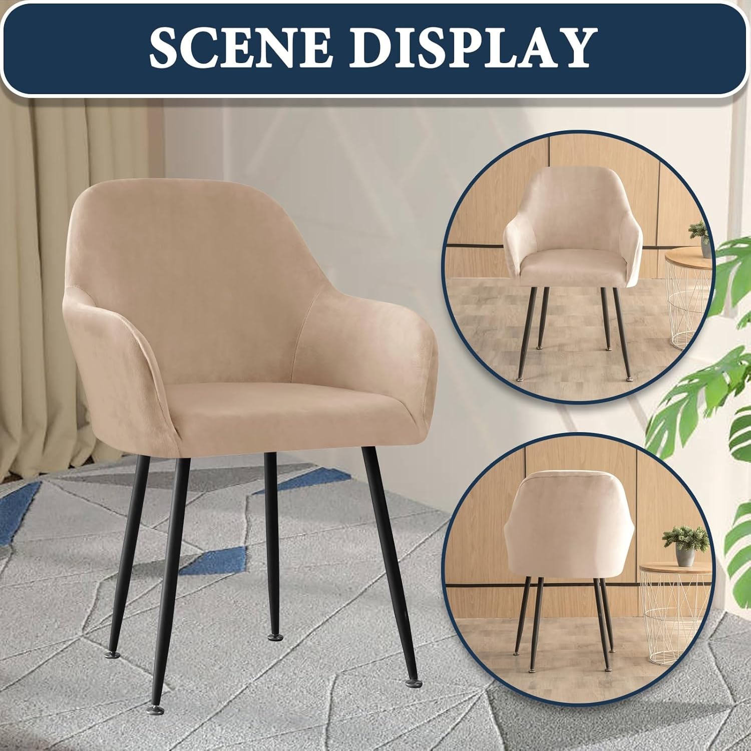 Velvet Curved Back Dining Room Chair Covers with Arms Stretch Swivel Bar Stool Chair Slipcover with Armrest Accent Removable Vanity Kitchen Office Desk Armchair Protector Covers