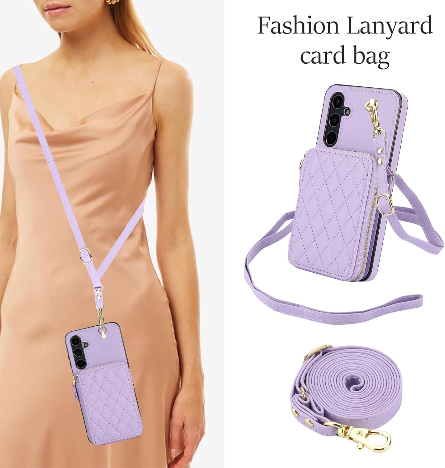 Phone Case for Samsung Galaxy A55 5G Wallet Cell Cover with Tempered Glass Screen Protector Wrist Crossbody Strap Lanyard Stand RFID Blocking Credit Card Holder Slot A 55 55A A555G Women Girls Purple