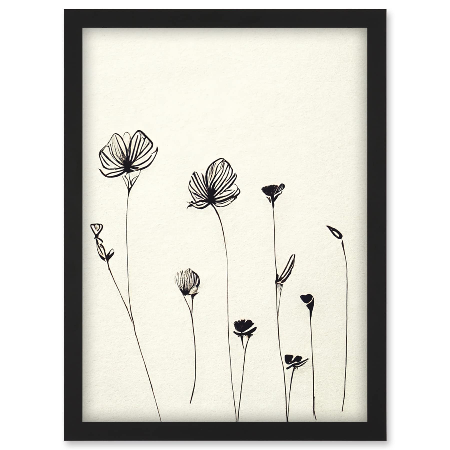 Artery8 Stylish Minimalist Flower Illustration Line Drawing With Black Ink Wall Art PrintA4 Size from B&Q