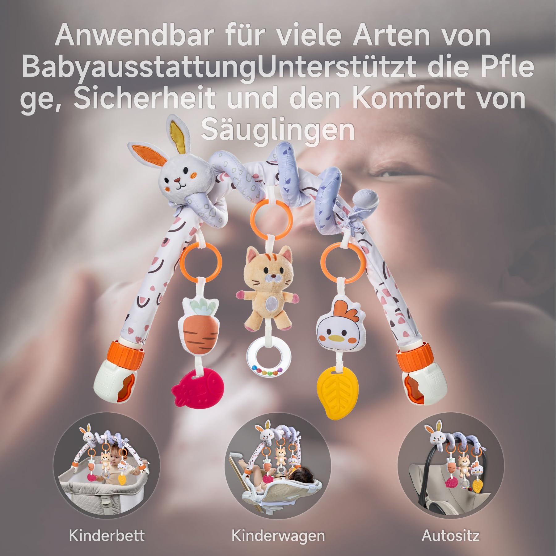 TUMAMA KIDS Kinderwagen Spielbogen Spielzeug Activity Spirale Spielzeug 0-12 Monate für Babybett and Babyschale