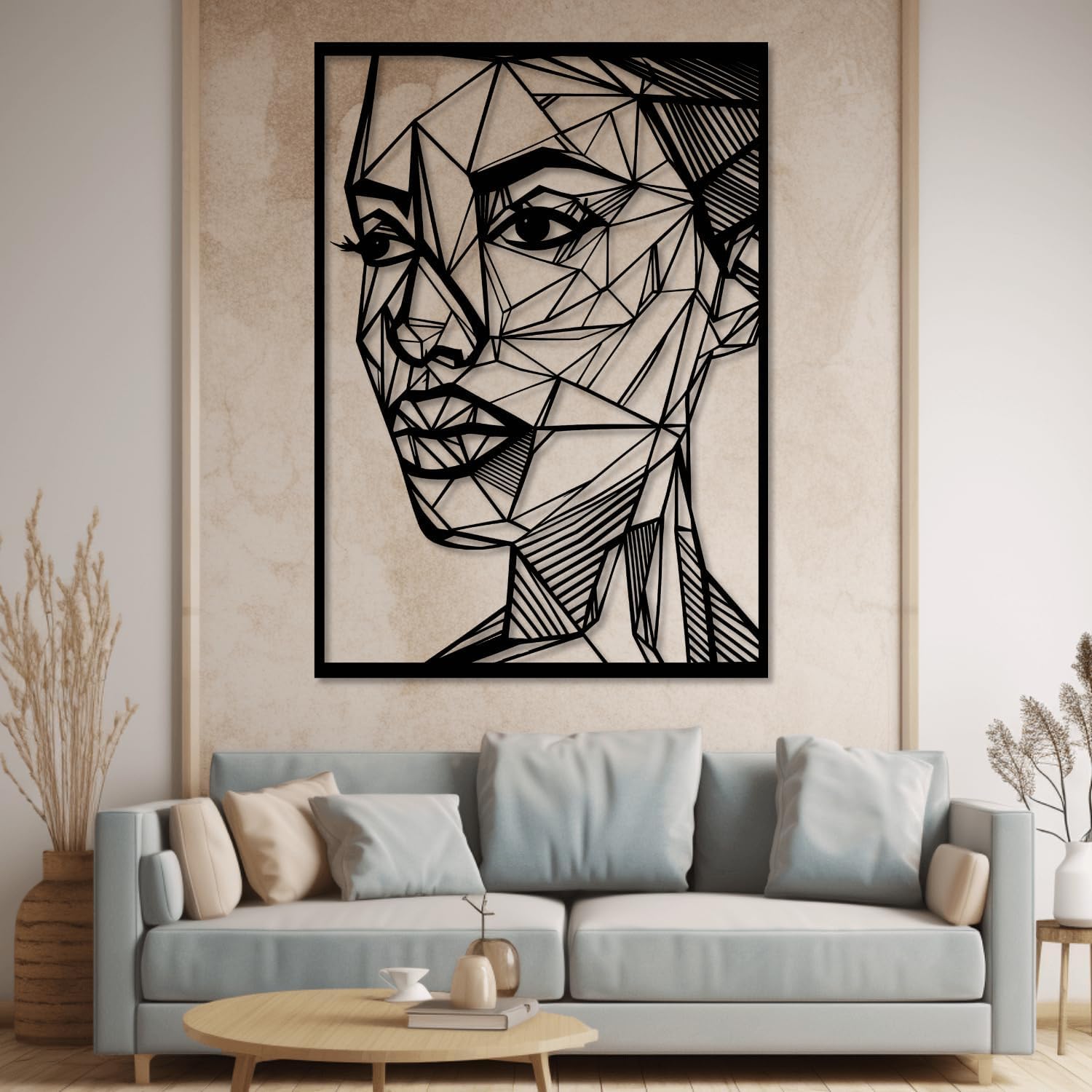 Décoration murale en métal visage de femme noir et blanc 90x135 cm