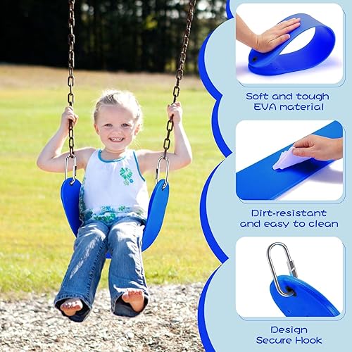 Miniatura 4 de Asiento de columpio de repuesto de asiento de columpio de EVA suave con 2 hebillas de bloqueo, soporta 300 libras, accesorios TreeSwing con ganchos