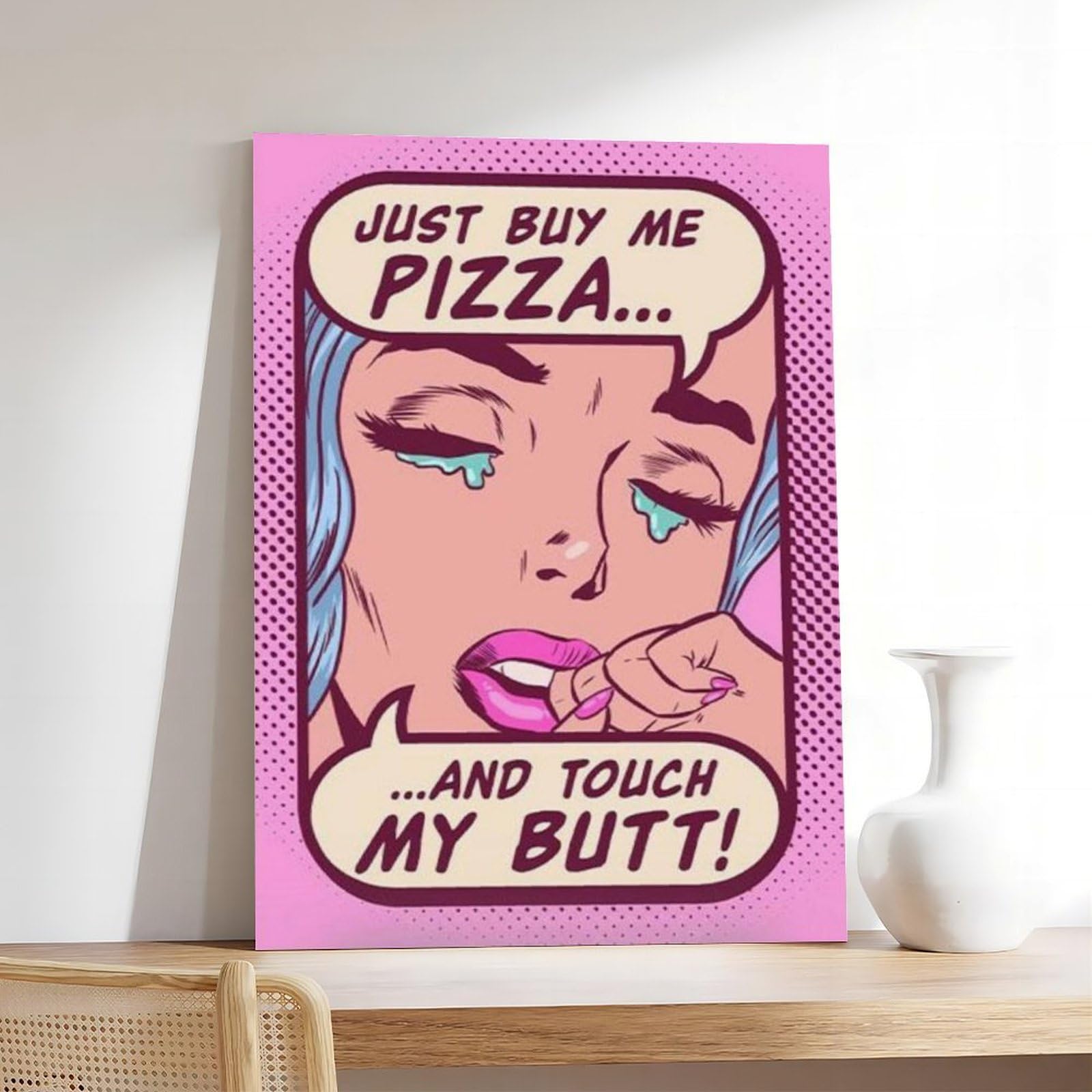 Poster sur toile avec citations humoristiques de fille de bande dessinée rose pour décoration de chambre à coucher, bureau, chambre, cadeau 50,8 x 76,2 cm (L x l)